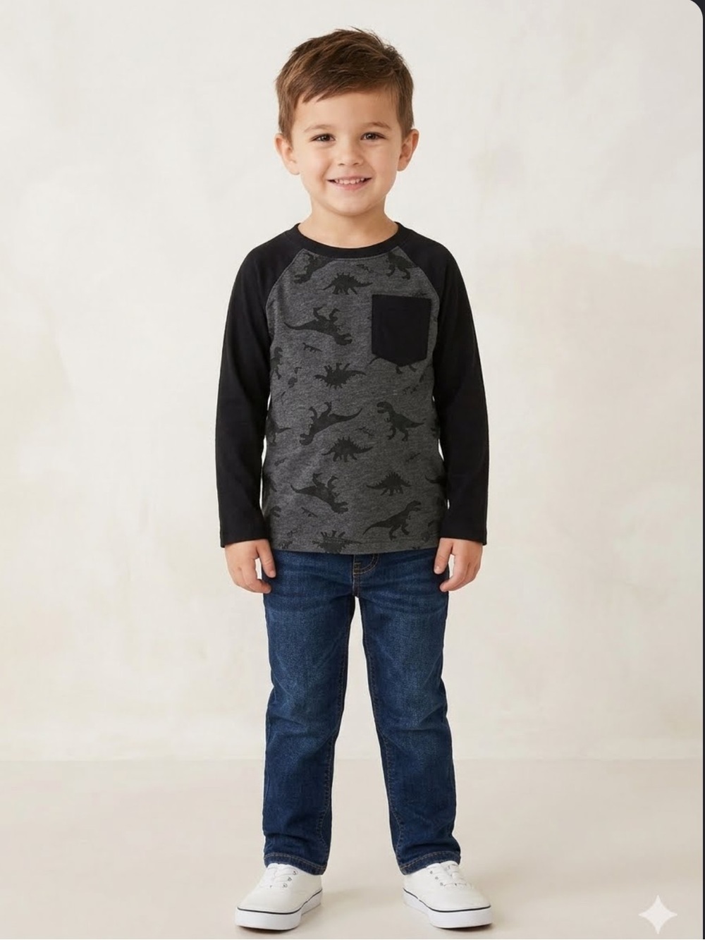 Garanimals long-sleeve dinosaur print shirt featuring a front chest pocket